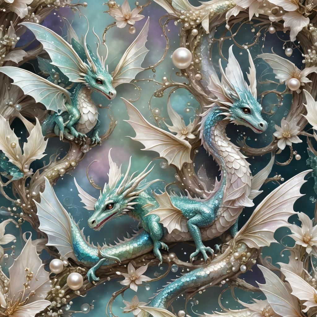 Pearlescent Faerie Dragon in Fantasy Art Style