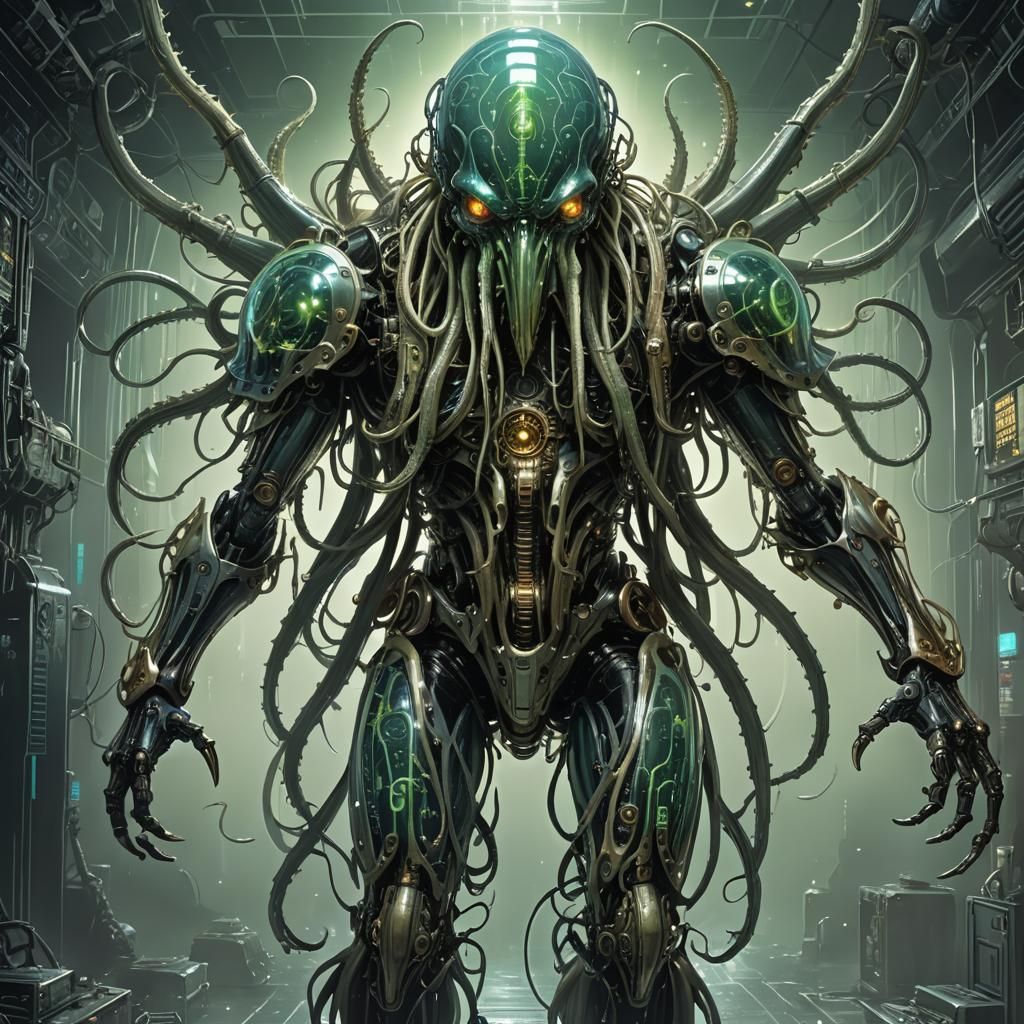 Cyberpunk Cthulhu Robot: Bioluminescent Cosmic Horror