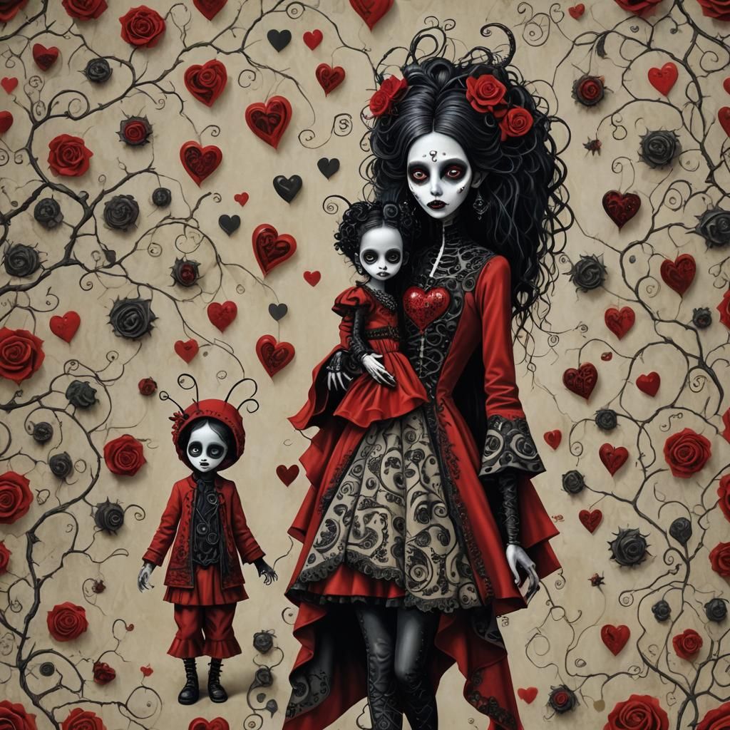 Gothic Mother and Child in Dark Fantasy Style