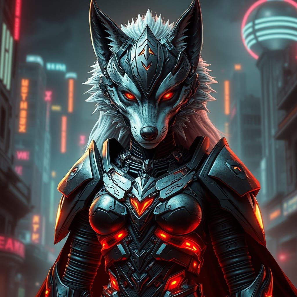 Cyberpunk Goddess Among Neon Skyscrapers