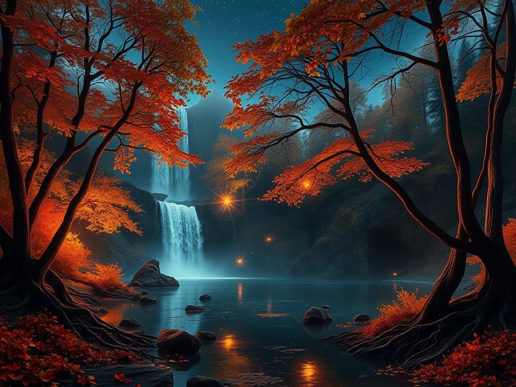 Enchanted Autumn Forest Vista at Dusk