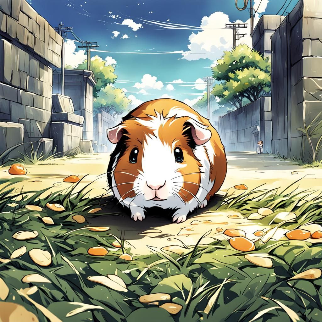 Cute Anime Guinea Pig in Japanese Manga Style