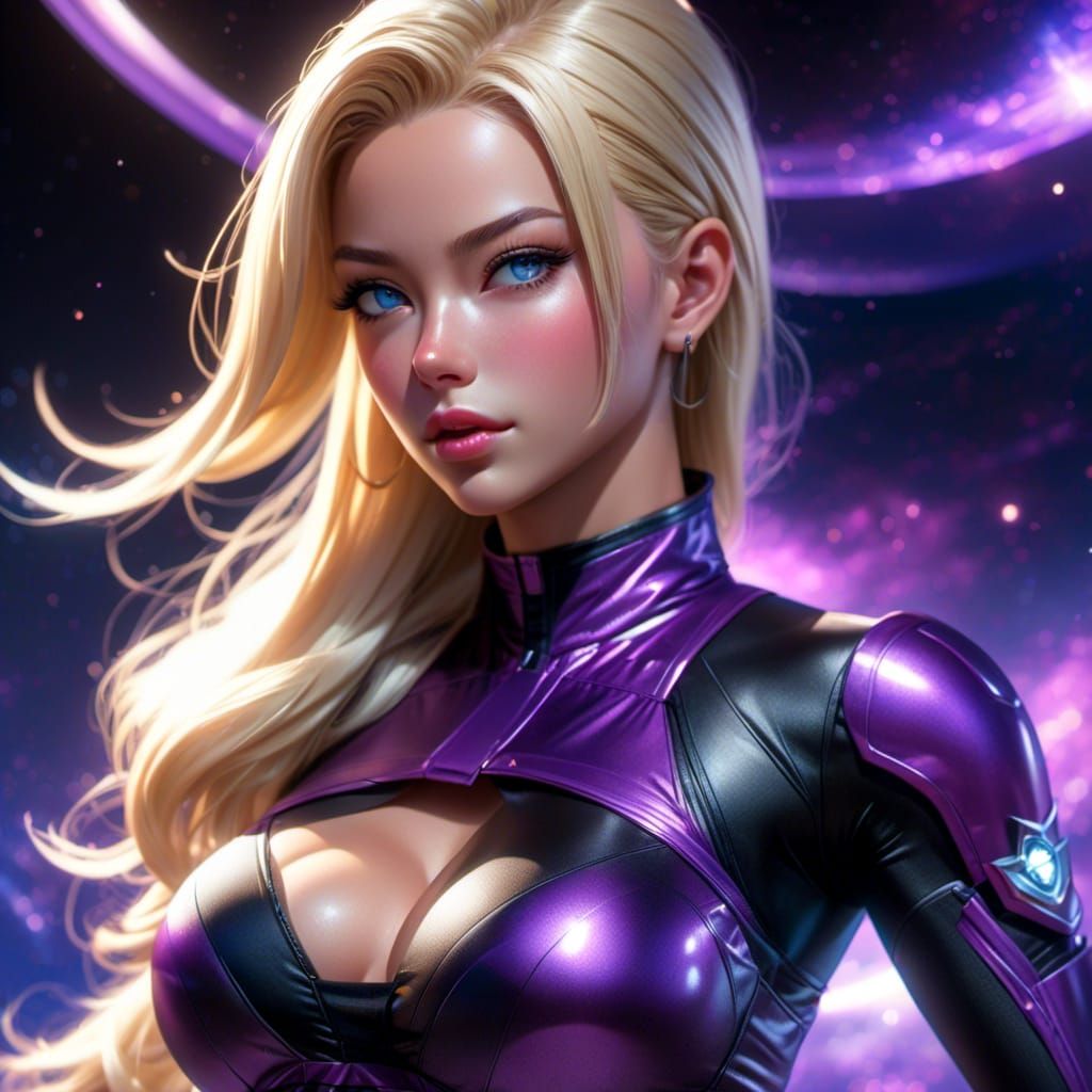 Woman Drifting Through Nebula in Neon Outfit