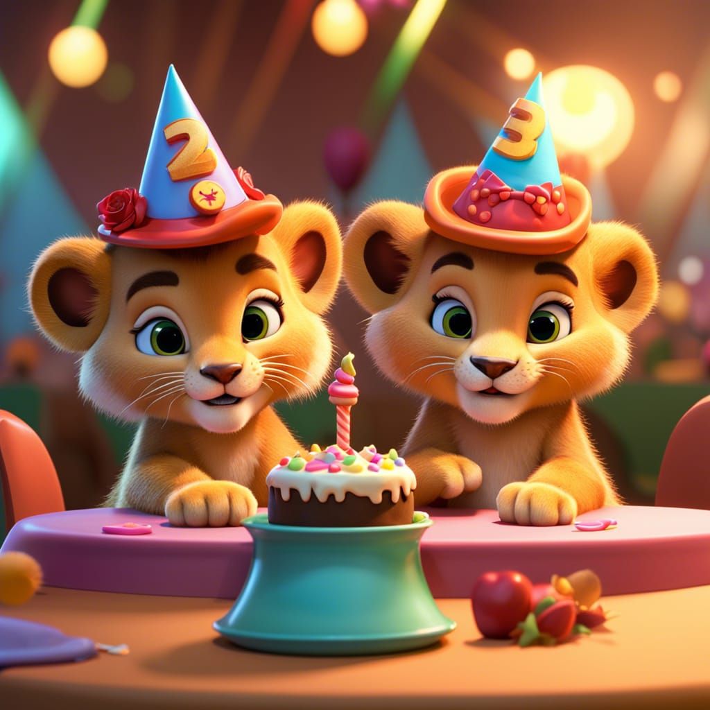 Lion Cubs Party: 3D Digital Art
