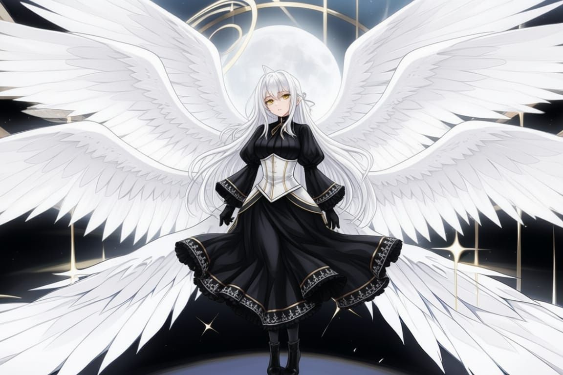 Elegant Angel with White Hair and Gothic Dress