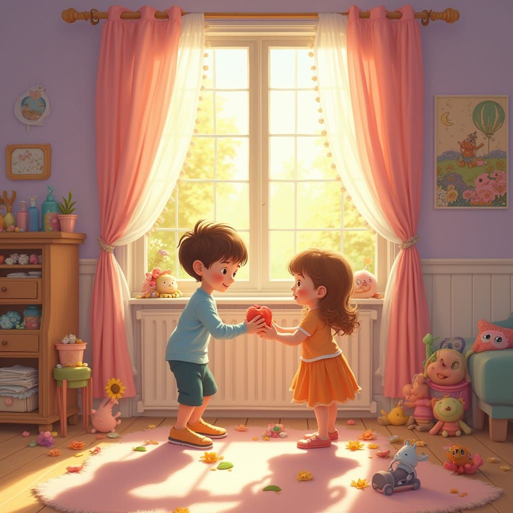 Children's Bedroom Scene in Whimsical Cartoon Style