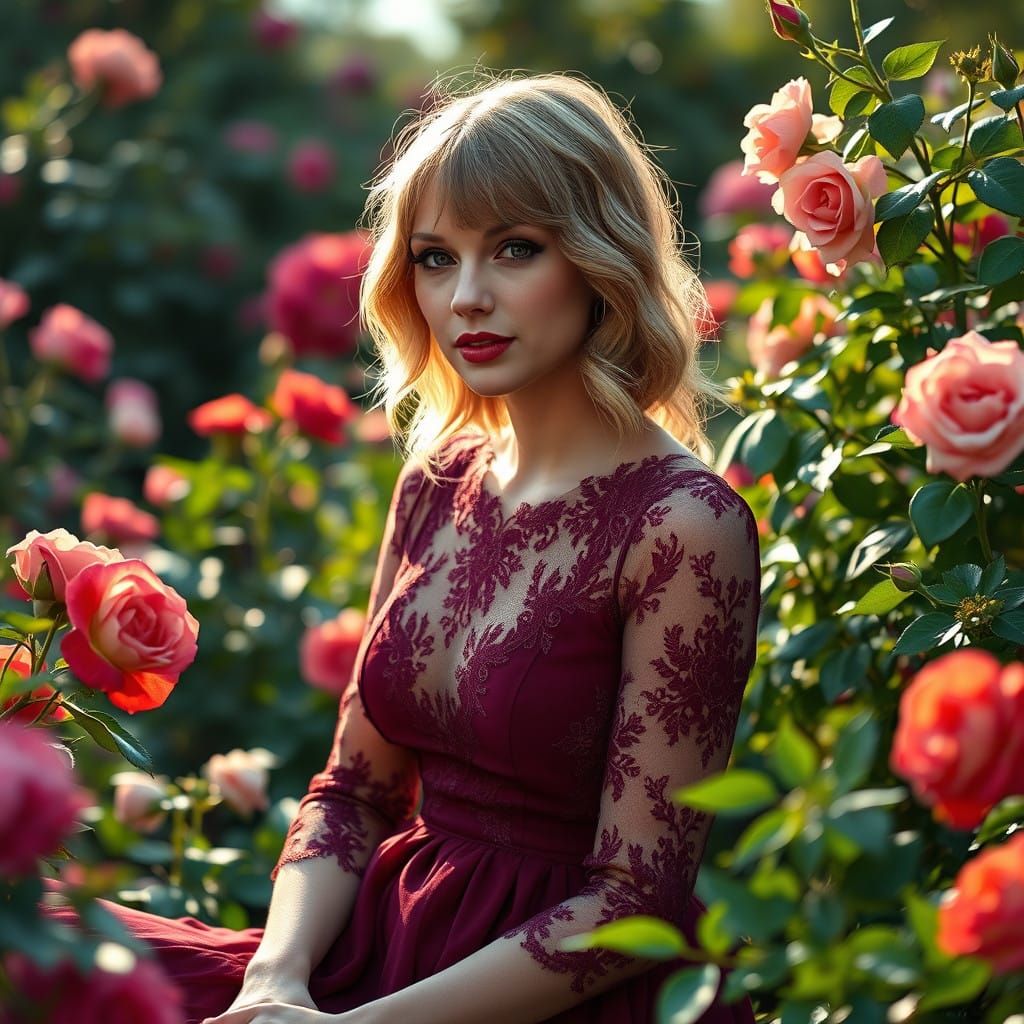 Taylor Swift in a Romantic Rose Garden, Inspired by Annie Le...
