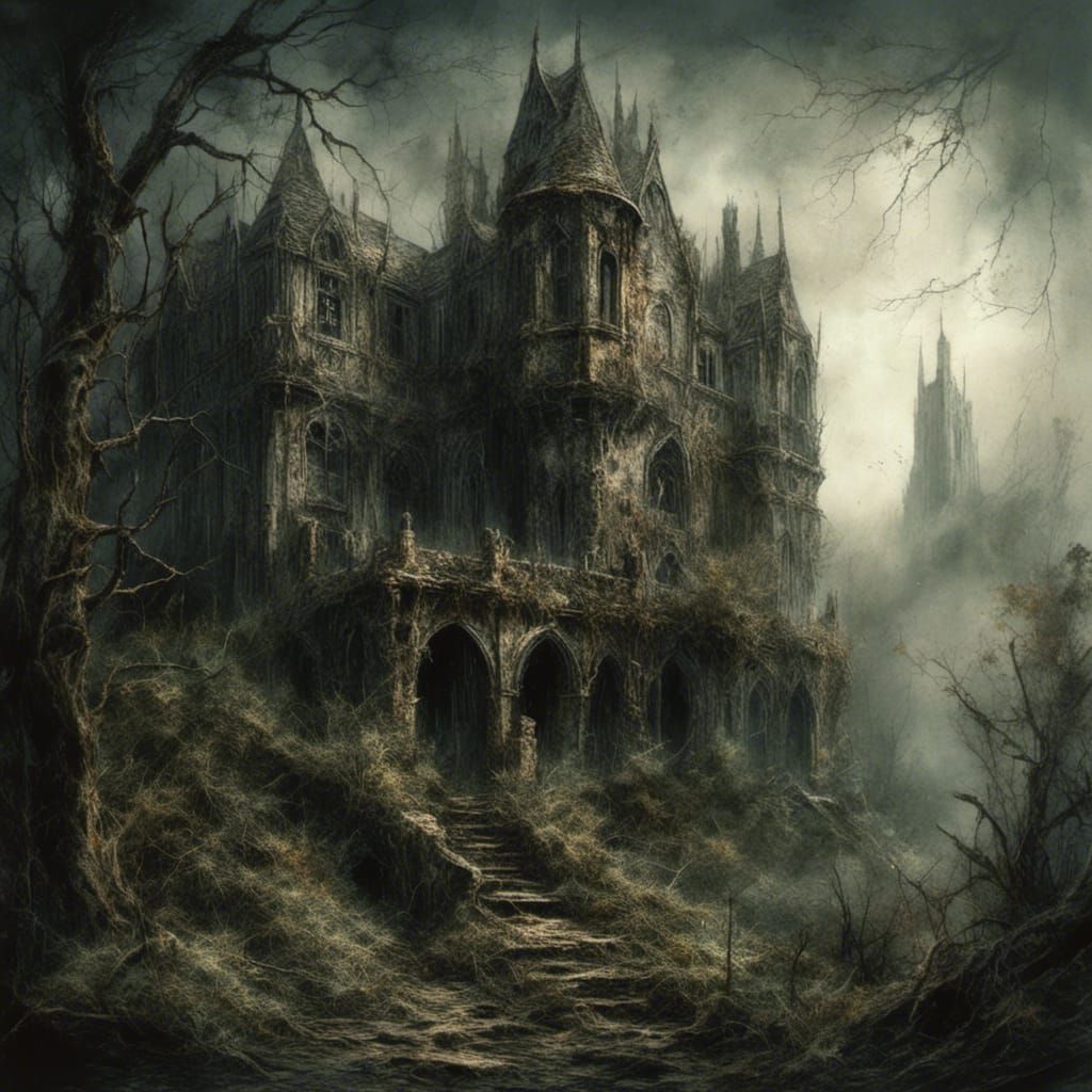 Ruined Gothic Castle in Dark Fantasy Style