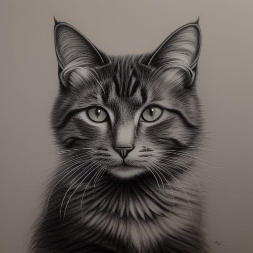 Expressive Charcoal Sketch of a Cat