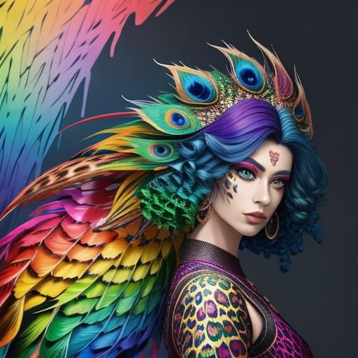 Rainbow Dragon Woman: Abstract Art Portrait