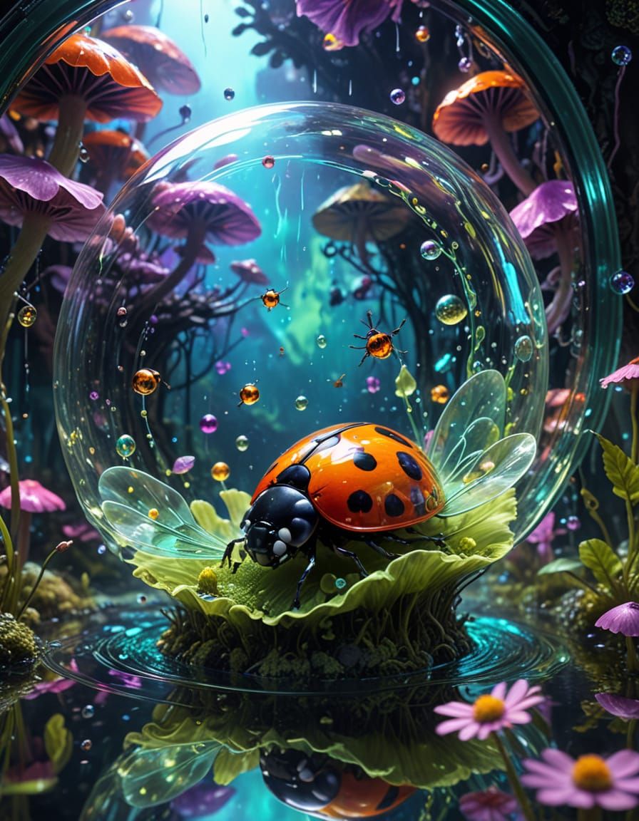 Surreal Ladybug Goddess in Cosmic Clockwork Realm