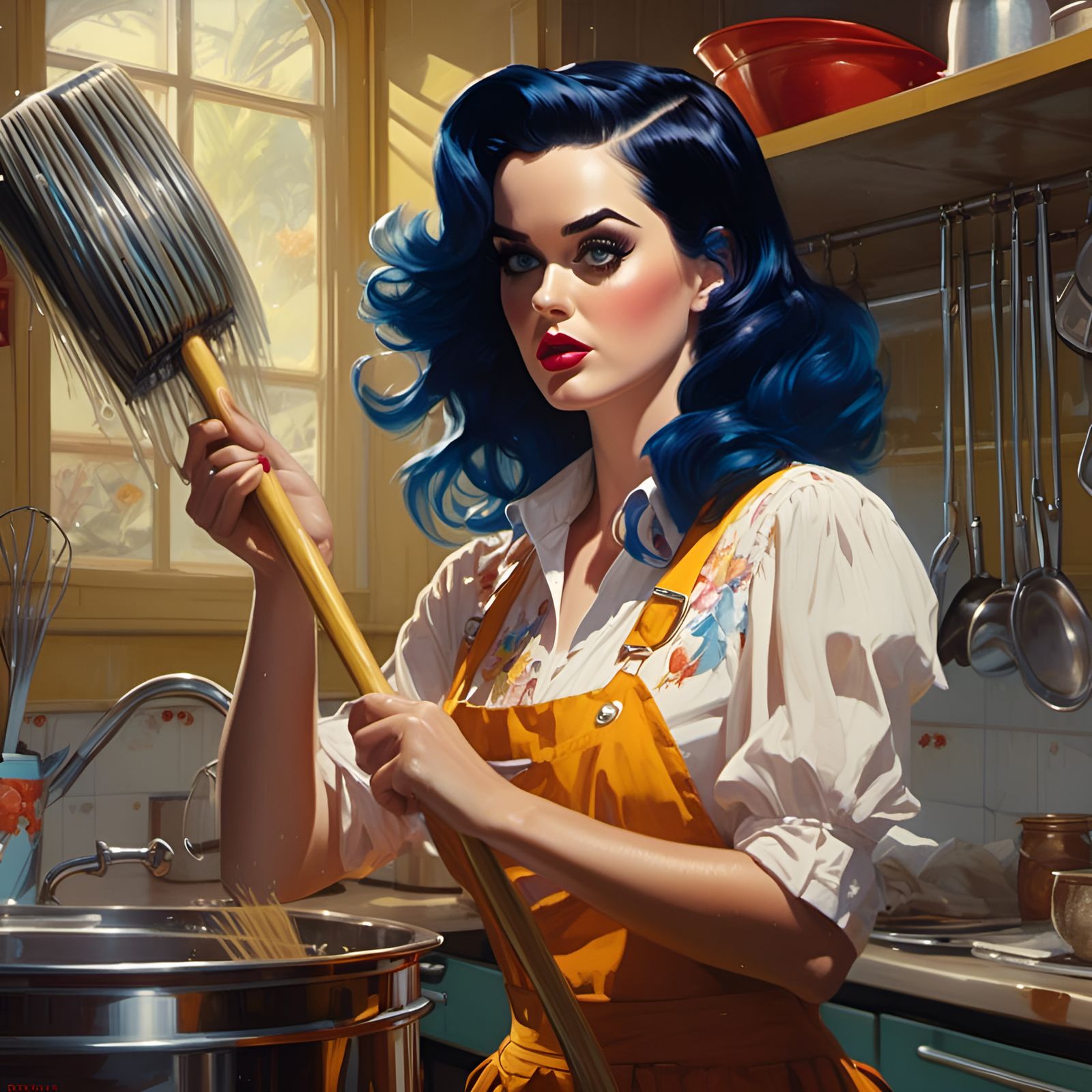 Katy Perry as Pin-Up Art in a Kitchen