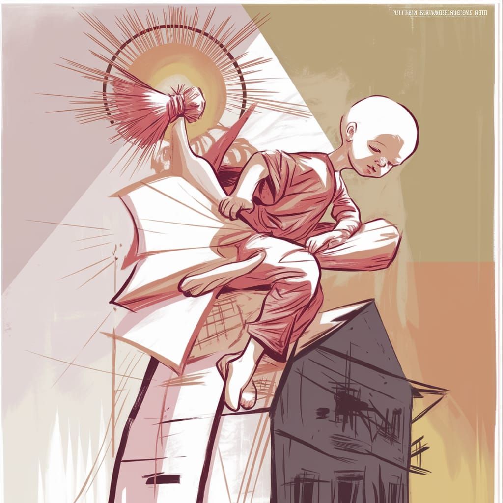 Barefoot Child Soars Above Shantytown in Socialist Realist M...