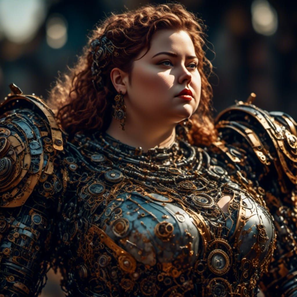 Curvy Female Knight in Biopunk Cyborg Armor