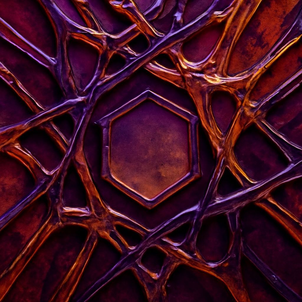 Living Paradigm Liquid Glass Byzantian Dewy Decagon Interdrip Beseech Ecclesiastical Purple and Pagan Orange