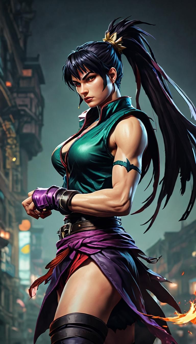 Portrait in 16 bits of Morrigan character of fighting videogame street fighter