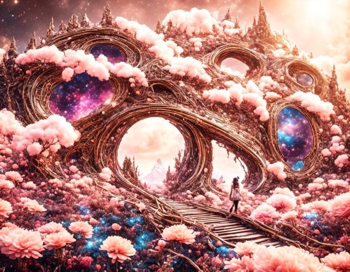 Hyperreal Cyberpunk Space Wormholes with Sparkling Light