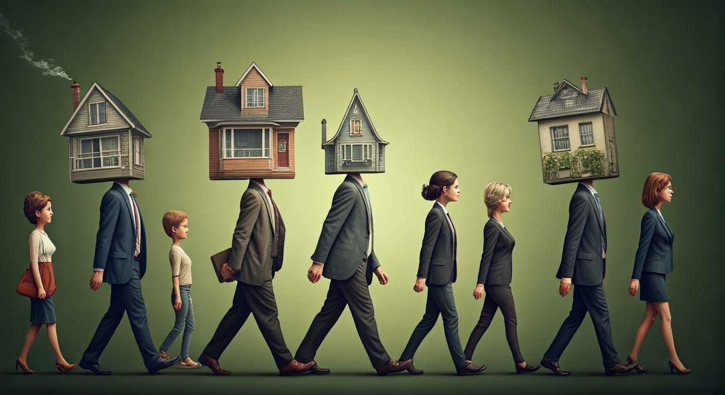 Surreal People with Loft Conversions on Heads