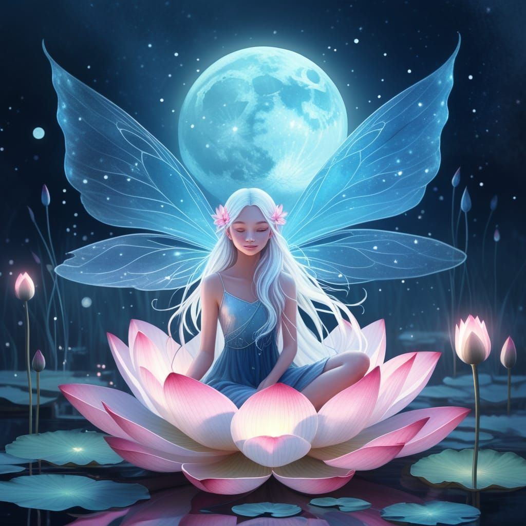 Fairy Seated on Luminous Lotus in Ethereal Glow