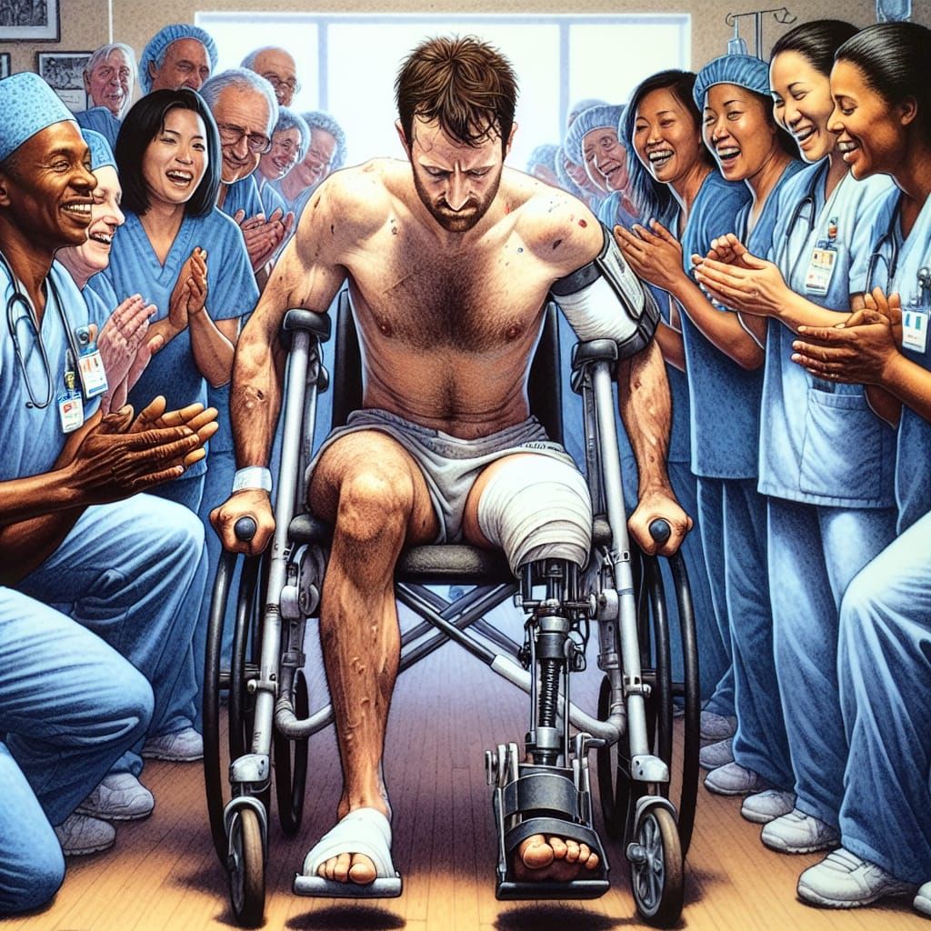 Man Relearning to Walk Rendered in Watercolors