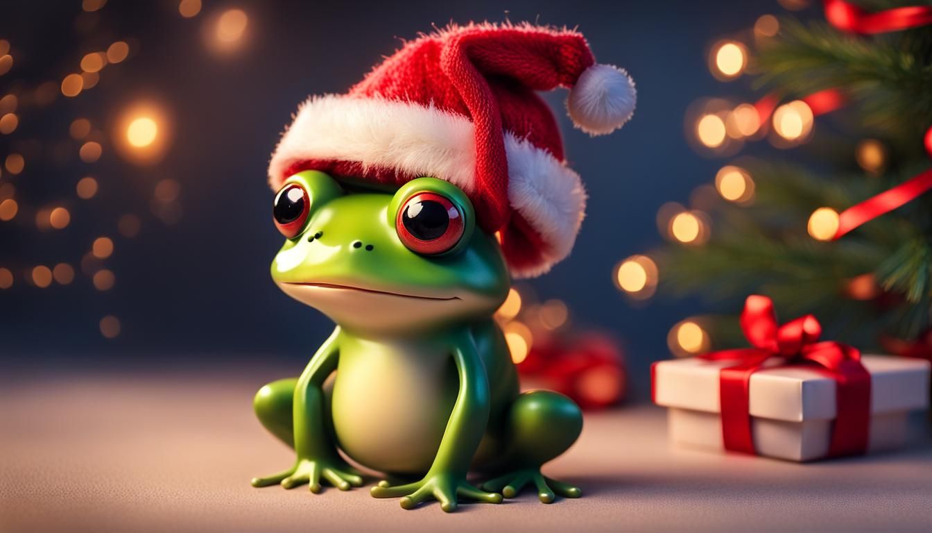 Festive AI Frog in Christmas Hat