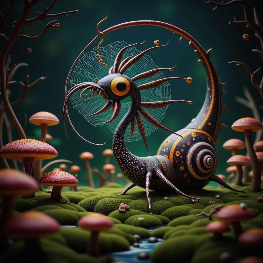 Iridescent Snail Spider Hybrid in Golden Ratio Spiral Shell