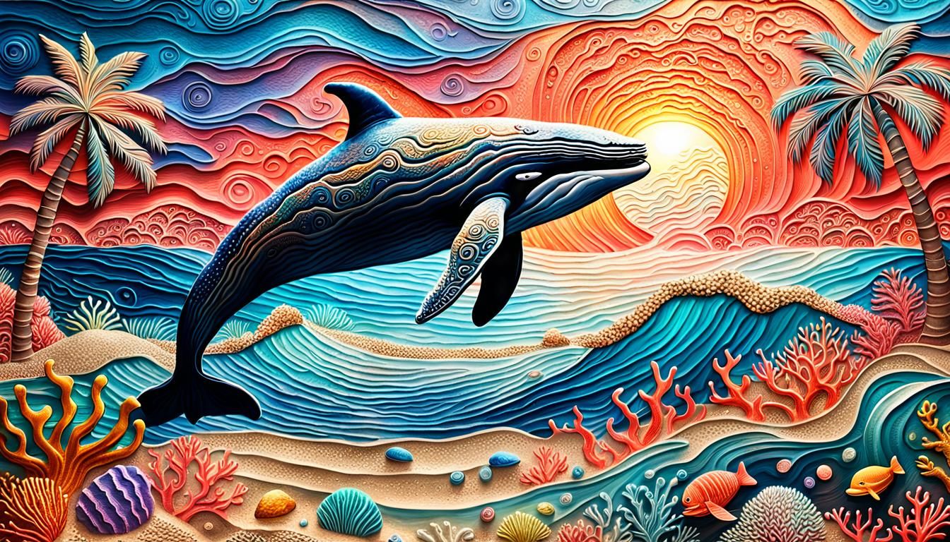 Embossed Coral Reef Scene with Whale