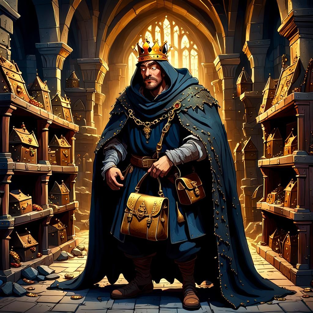 Medieval Thief Stealing Crown: 3D Digital Art