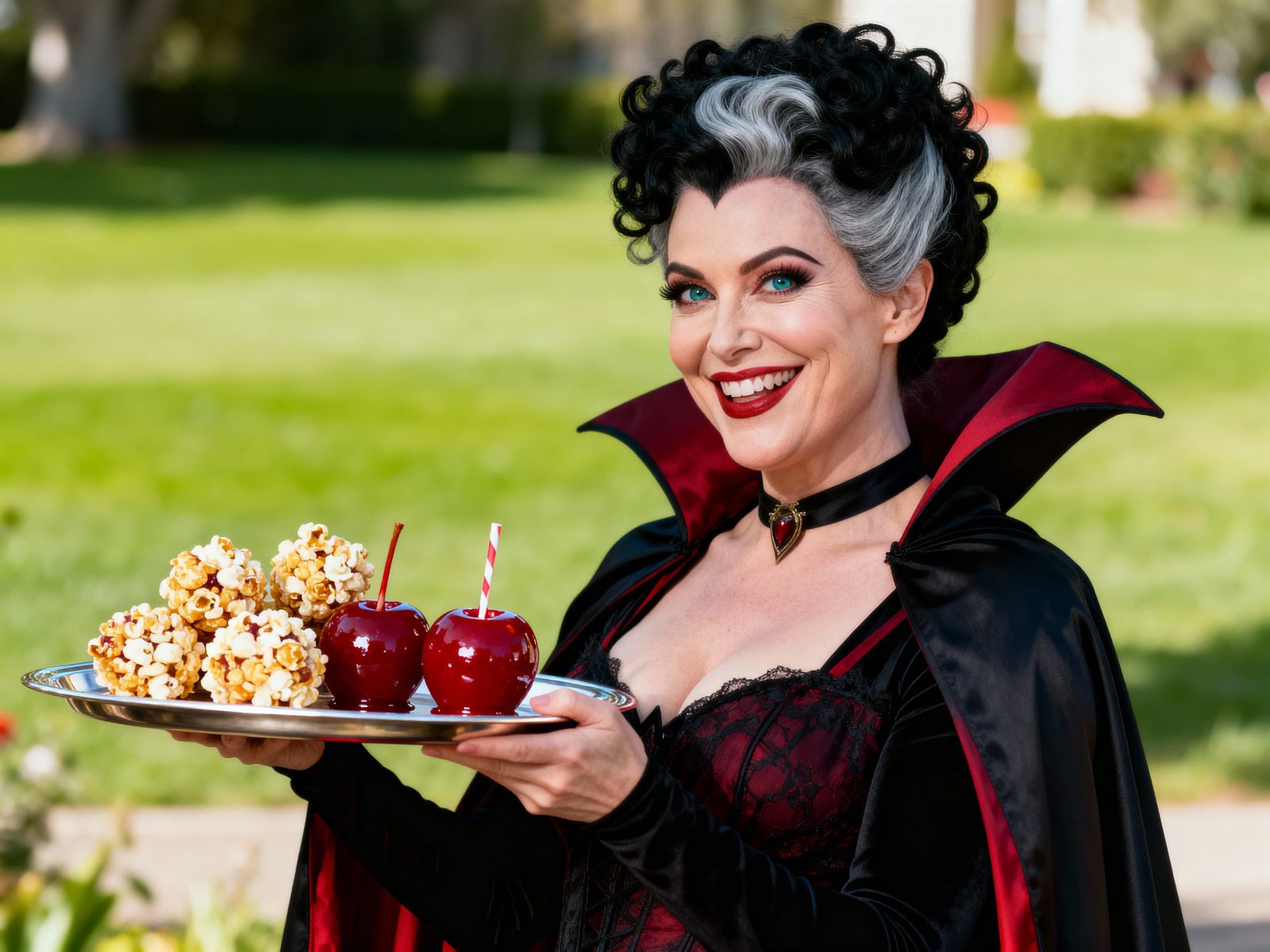 Vampirella Cosplayer With Popcorn and Candy Apples