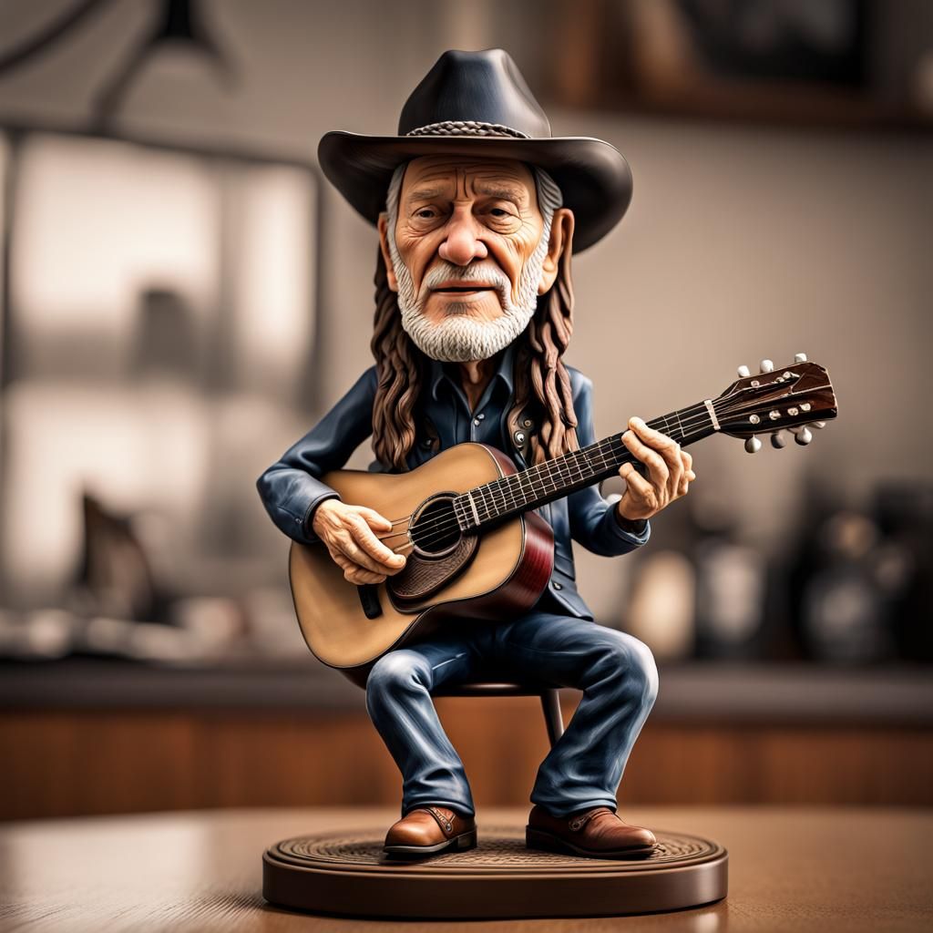 Hyperrealistic Bobblehead of Willie Nelson Singing