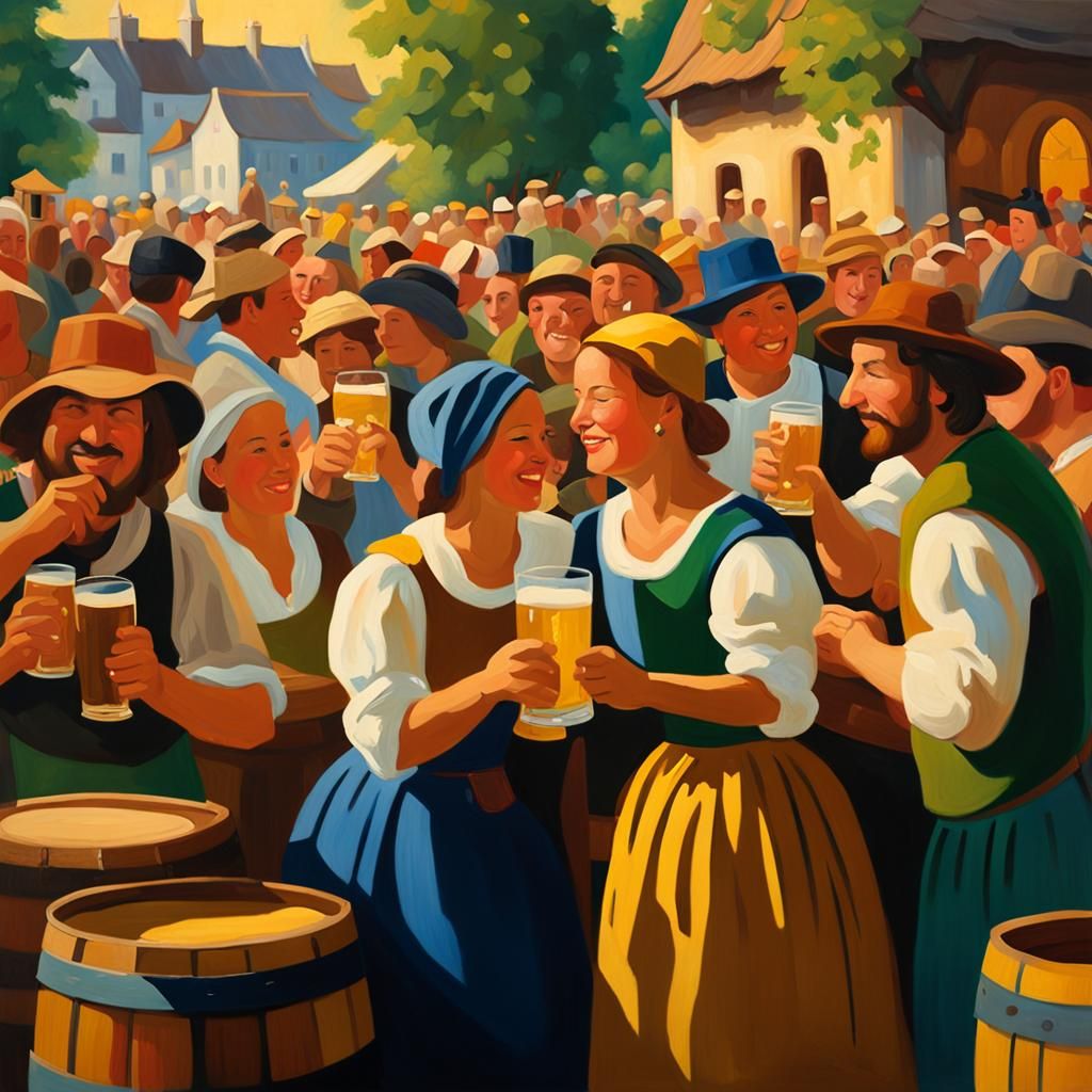 Crowded Beer Festival in Vermeer Style