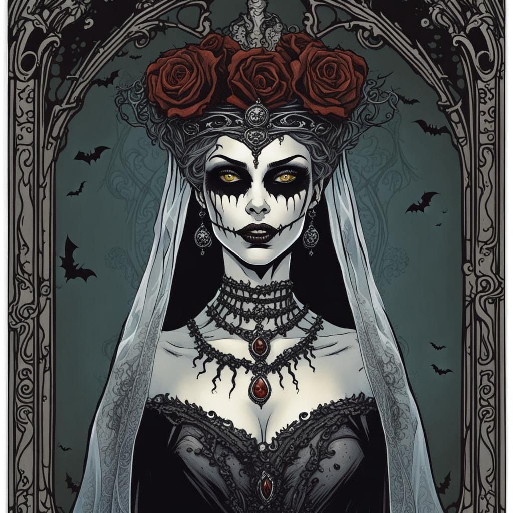 Gothic Zombie Bride Queen in Art Nouveau Style
