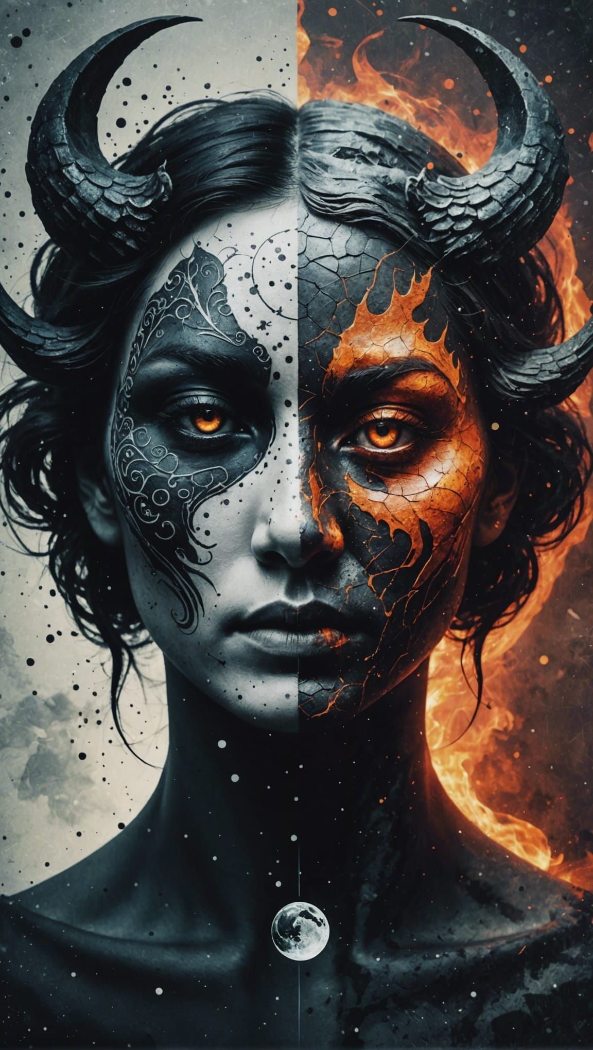 Yin and Yang Duality: Angel and Demon Faces