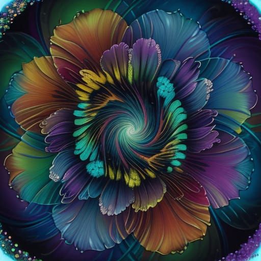 Blooming Psychedelic Garden in Oil Painting Style