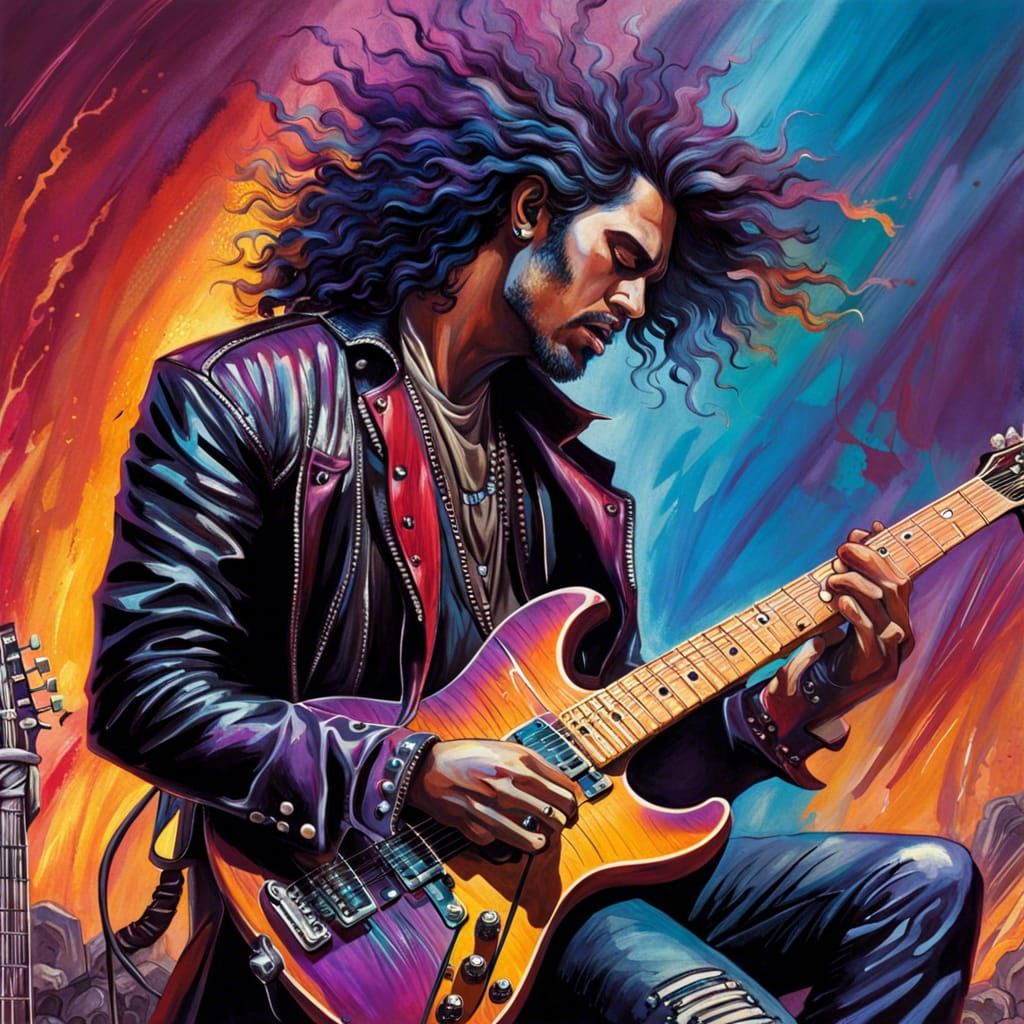 Electric Guitarist in Hyperrealistic Street Art Style