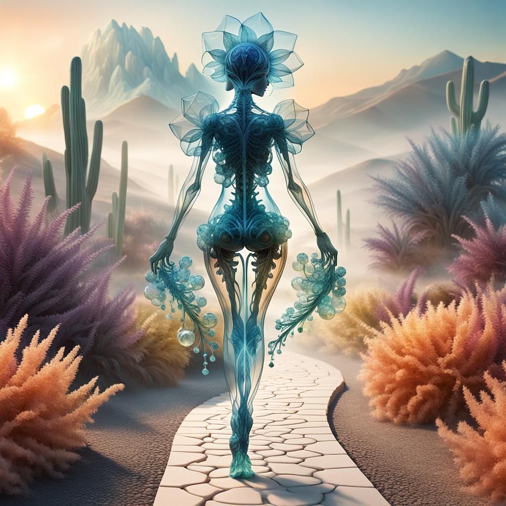 Crystal Smoke Woman Walking to Love: 3D Render