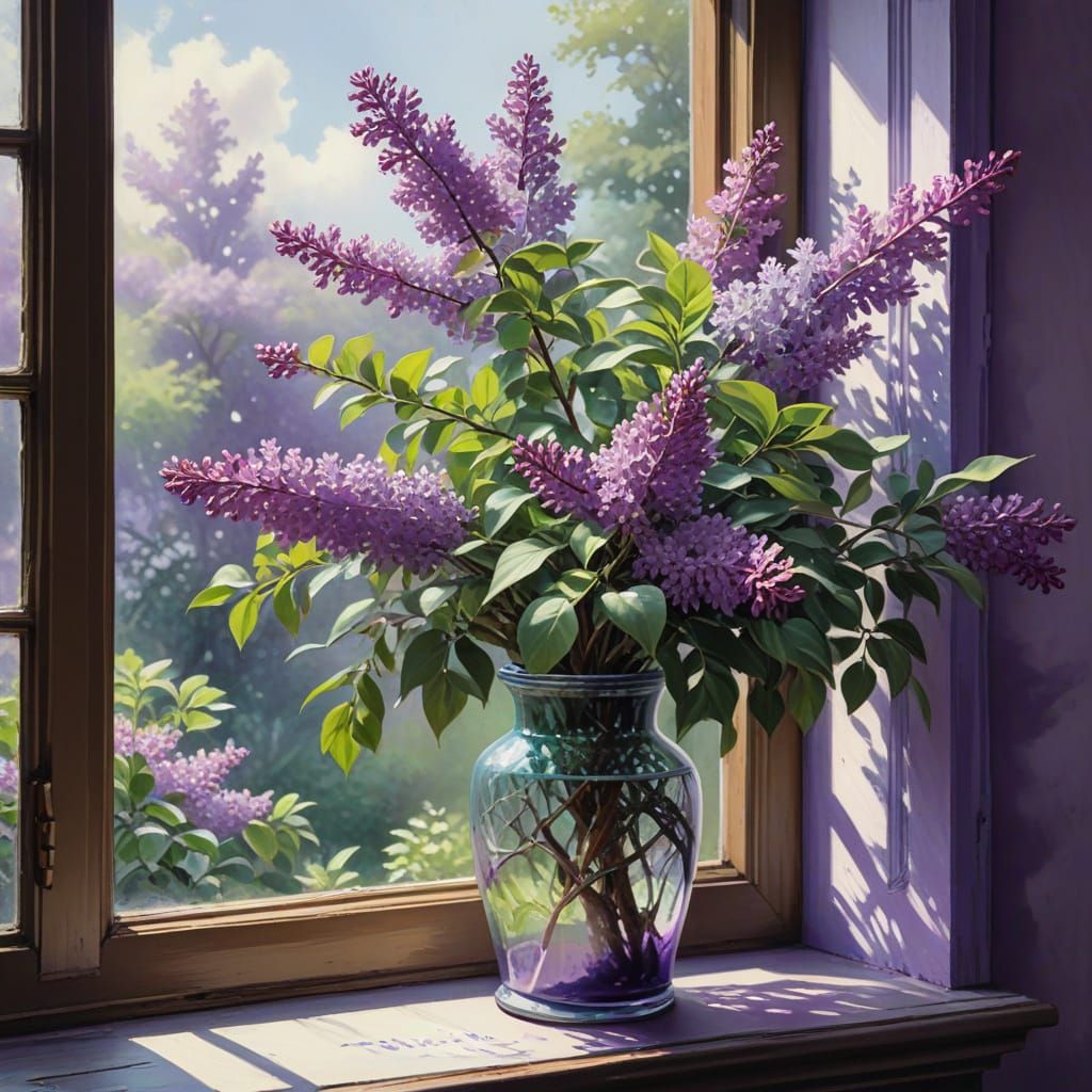 Whimsical Lilac Bloom in Vibrant Purple and Green