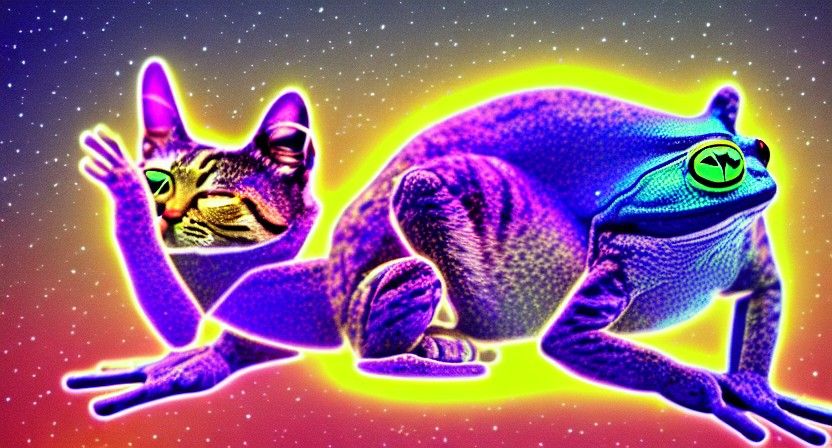 Cat to Frog Transformation: a Cosmic Astral Illustration