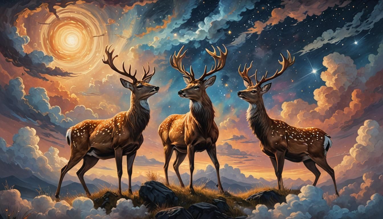 Two Deer Stargazing Under a Starry Sky