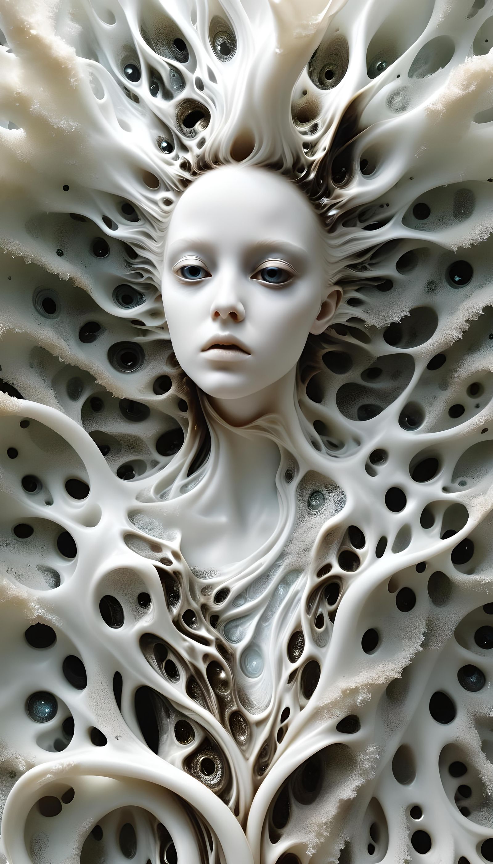 Hollow Angel in Ferrofluid Bacteria Art