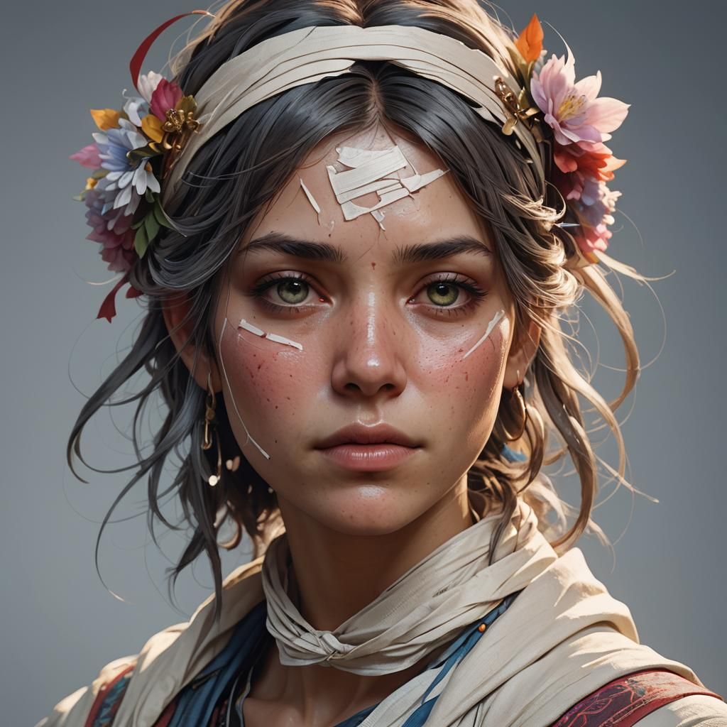 Bandaged Head Portrait in Hyperdetailed Style