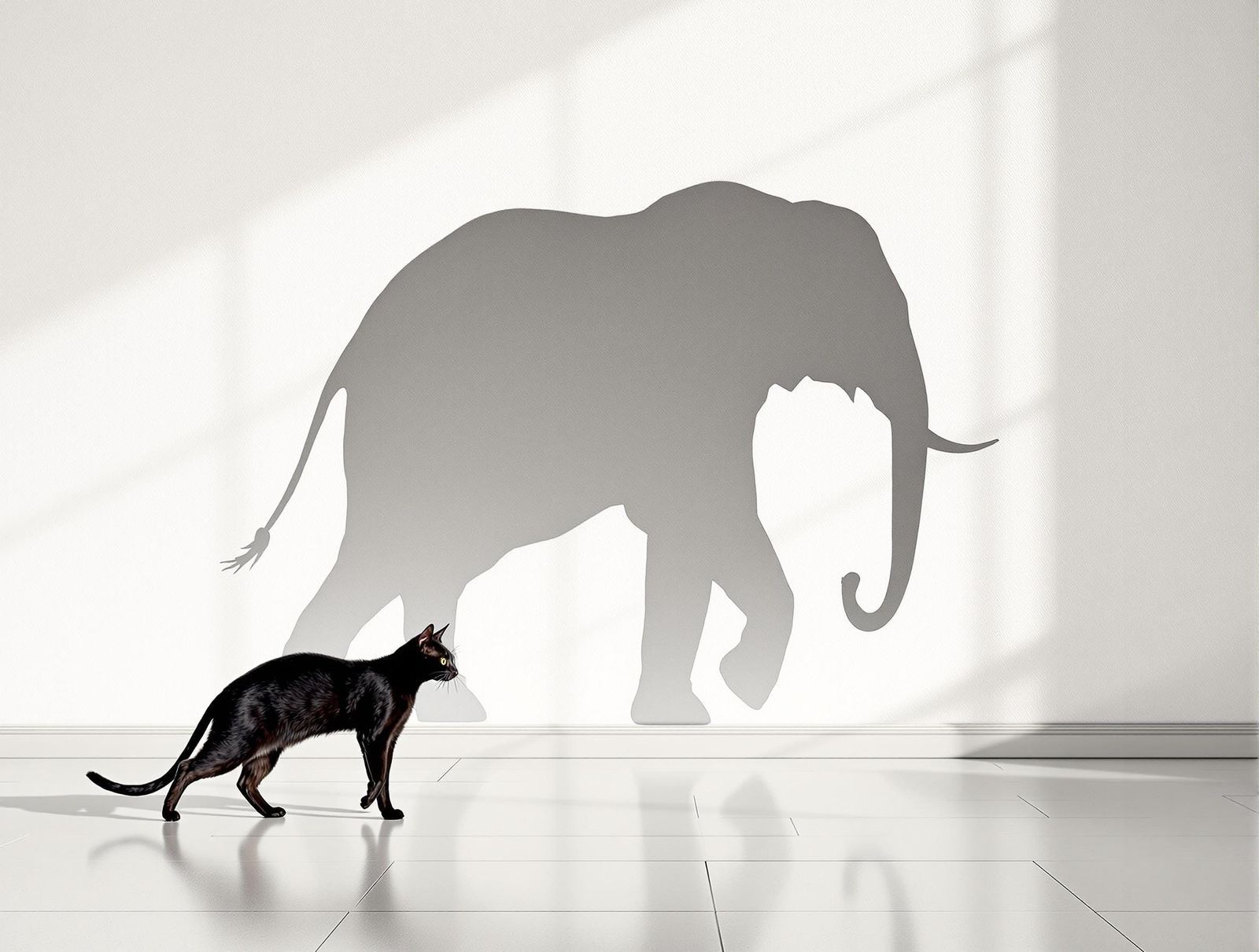 Ethereal Black Cat Silhouette Transforms into Majestic Eleph...