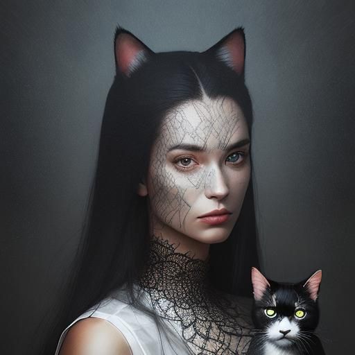 Woman and Cat Double Exposure Portrait
