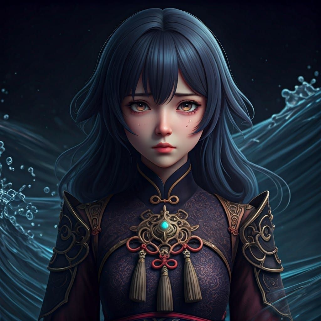 Woman Overwhelmed by Expectations in Detailed 3D Anime Art