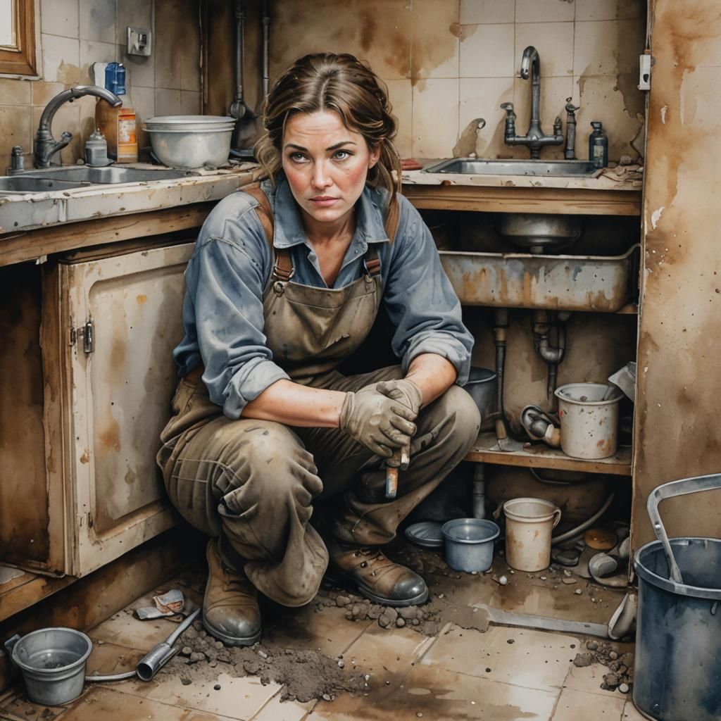 Lady plumber with a dirty job