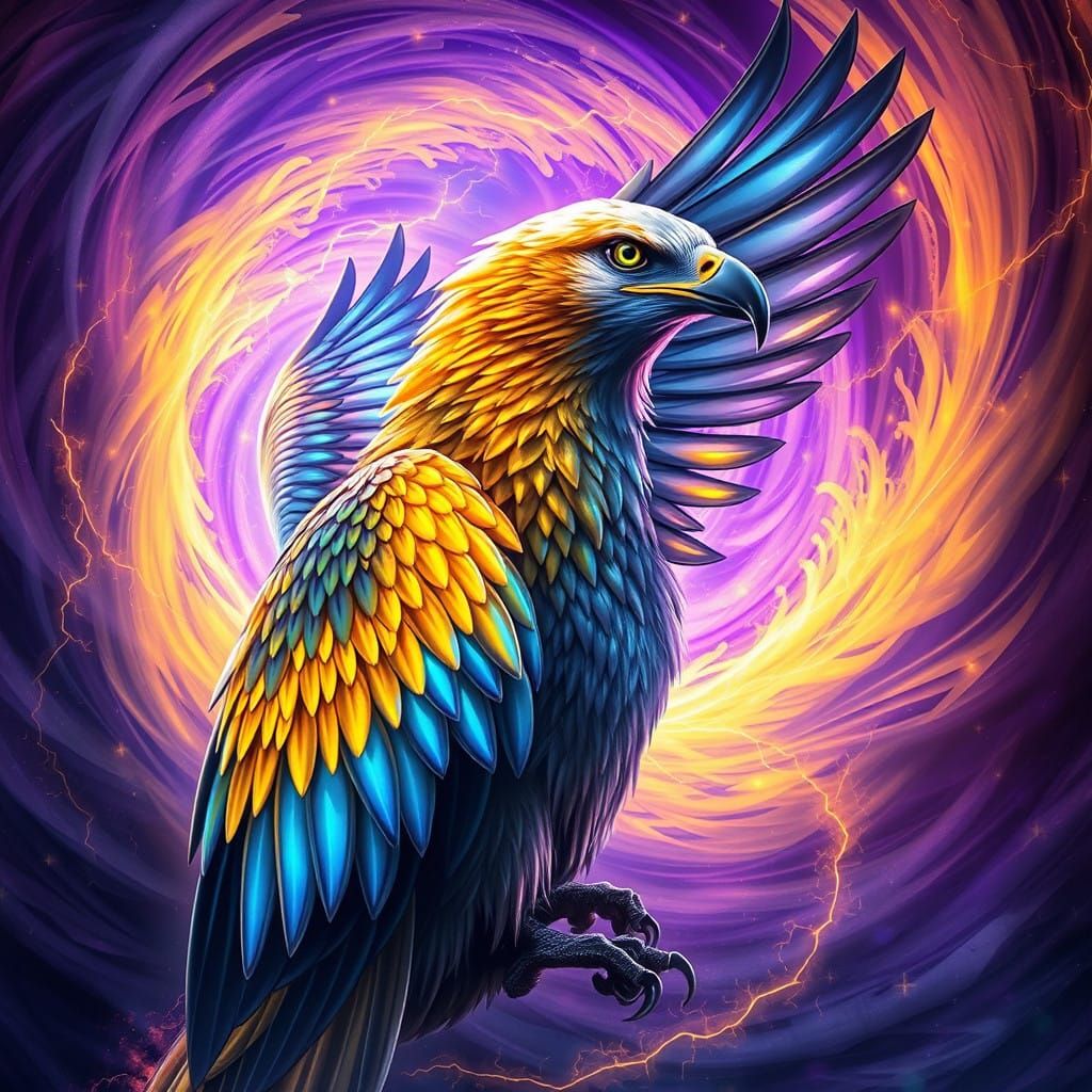Electric Fantasy Eagle in Vibrant Art Nouveau Style