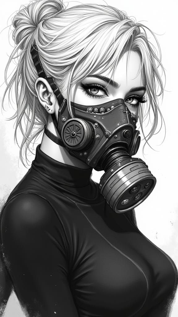 Mysterious Cyberpunk Woman with Futuristic Gas Mask