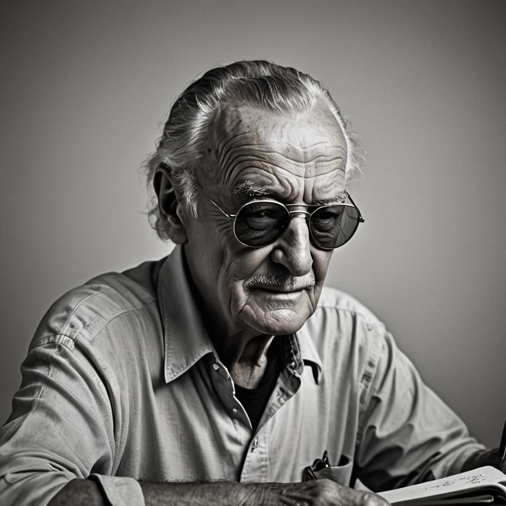 Man Writing Comic Book in Photographic Portrait Style