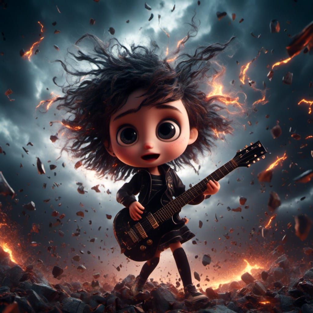 Cute Goth Girl Shreds Guitar in Tornado