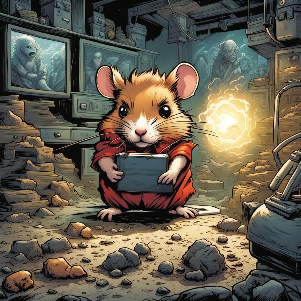 Menacing Hamster in Comic Book Art Style